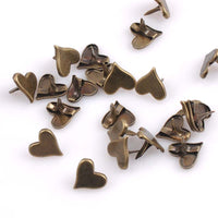 50pcs Bronze Heart Brads 11x10mm